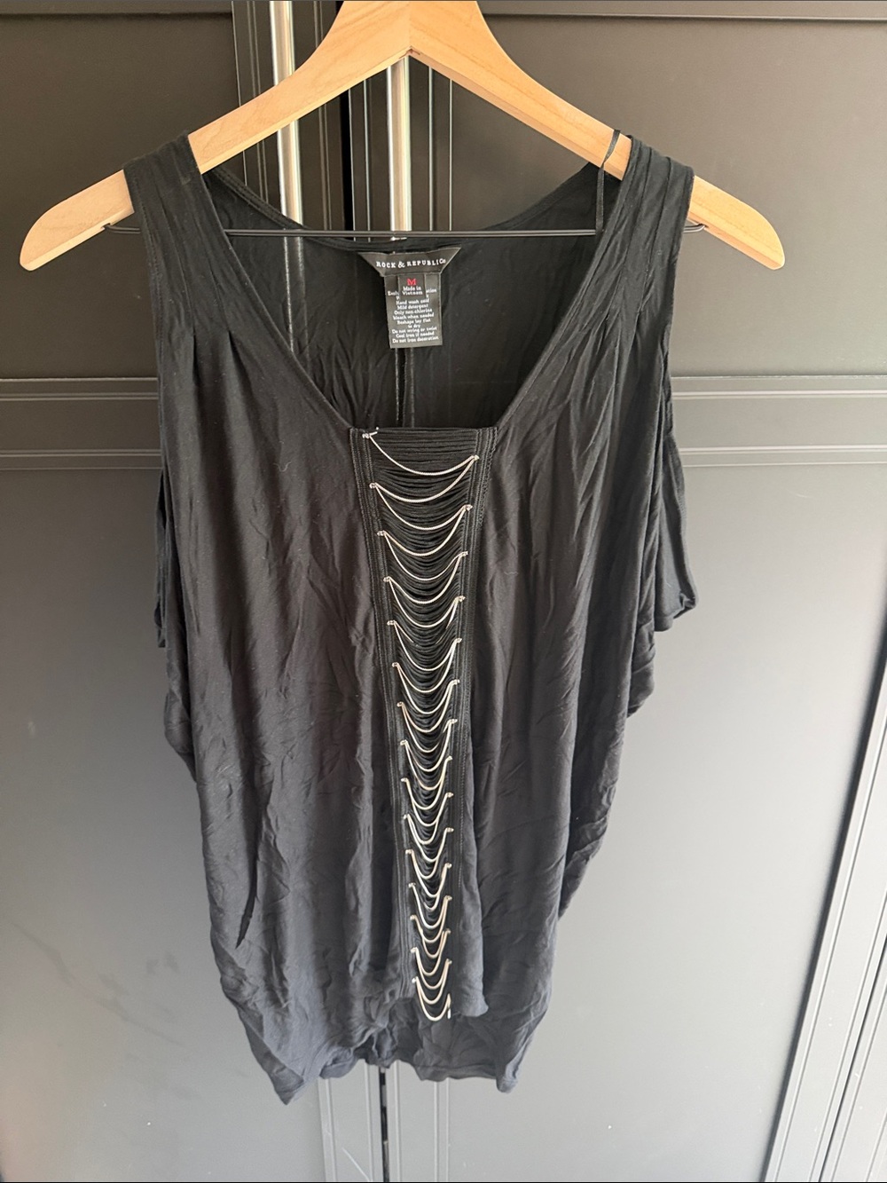 Rock & Republic Black Tank with Front Chain Detail